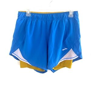 Brooks Size M Royal Blue Running Shorts with Yellow Liner